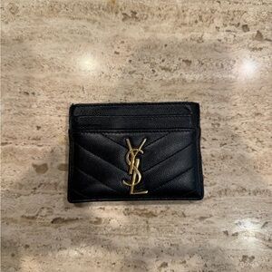 YSL Black Card Holder with Gold Logo